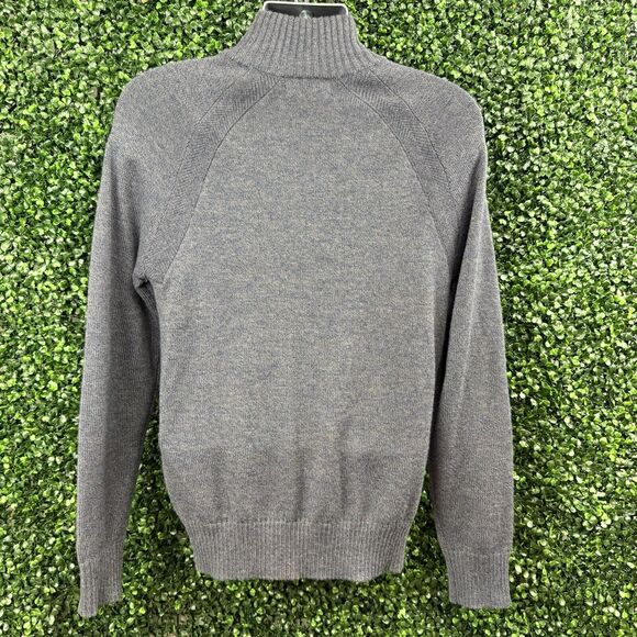 Banana Republic Wool Sweater M Mock Neck Henley Merino Wool Grey Ribbed Preppy - Picture 4 of 8
